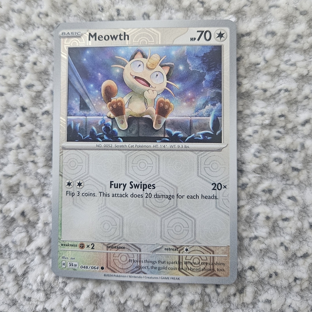 POKEMON TCG Card Meowth Reverse Holo Shrouded Fable 048/064